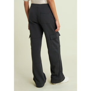Pantaloni cargo wide leg in felpa con tasconi