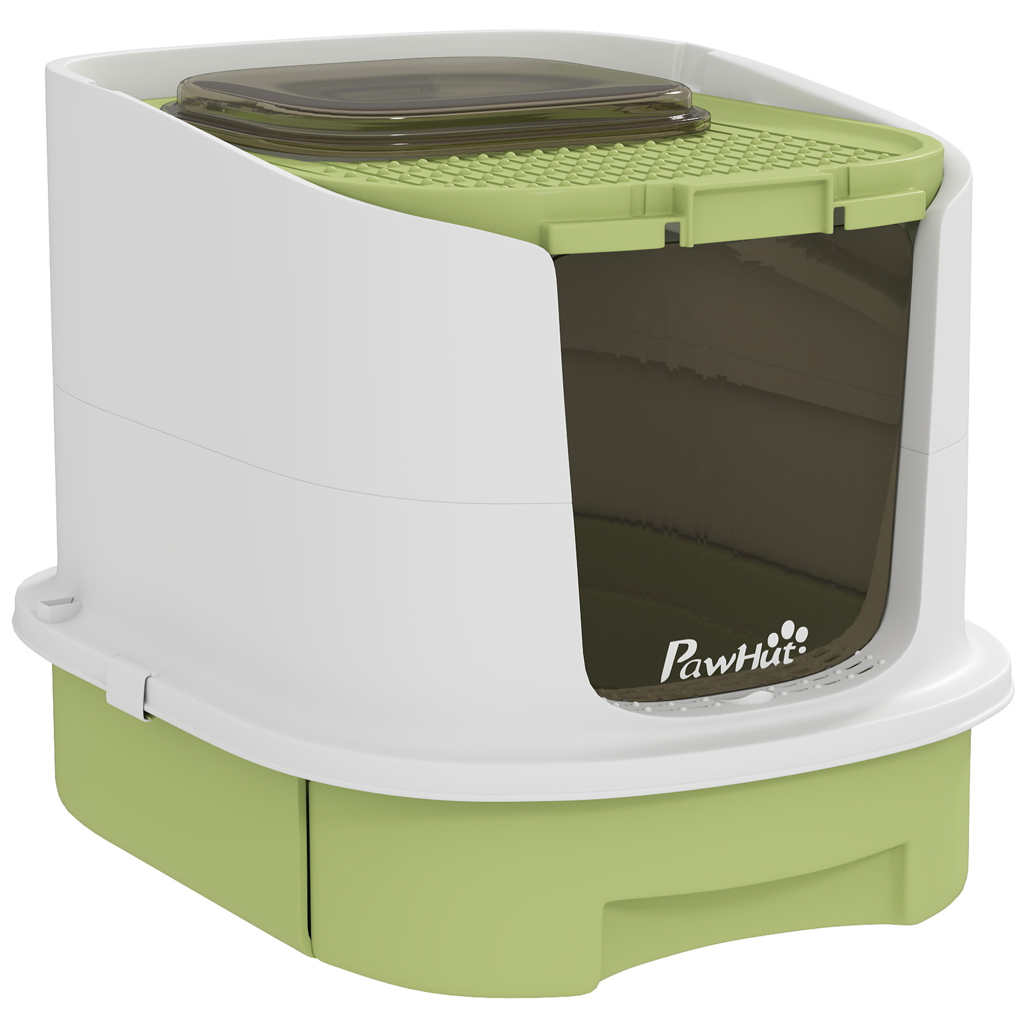 Maison de toilette pour chat - avec porte translucide, pelle, 2 sacs de désodorisation - 2 options entrée et sortie - vert