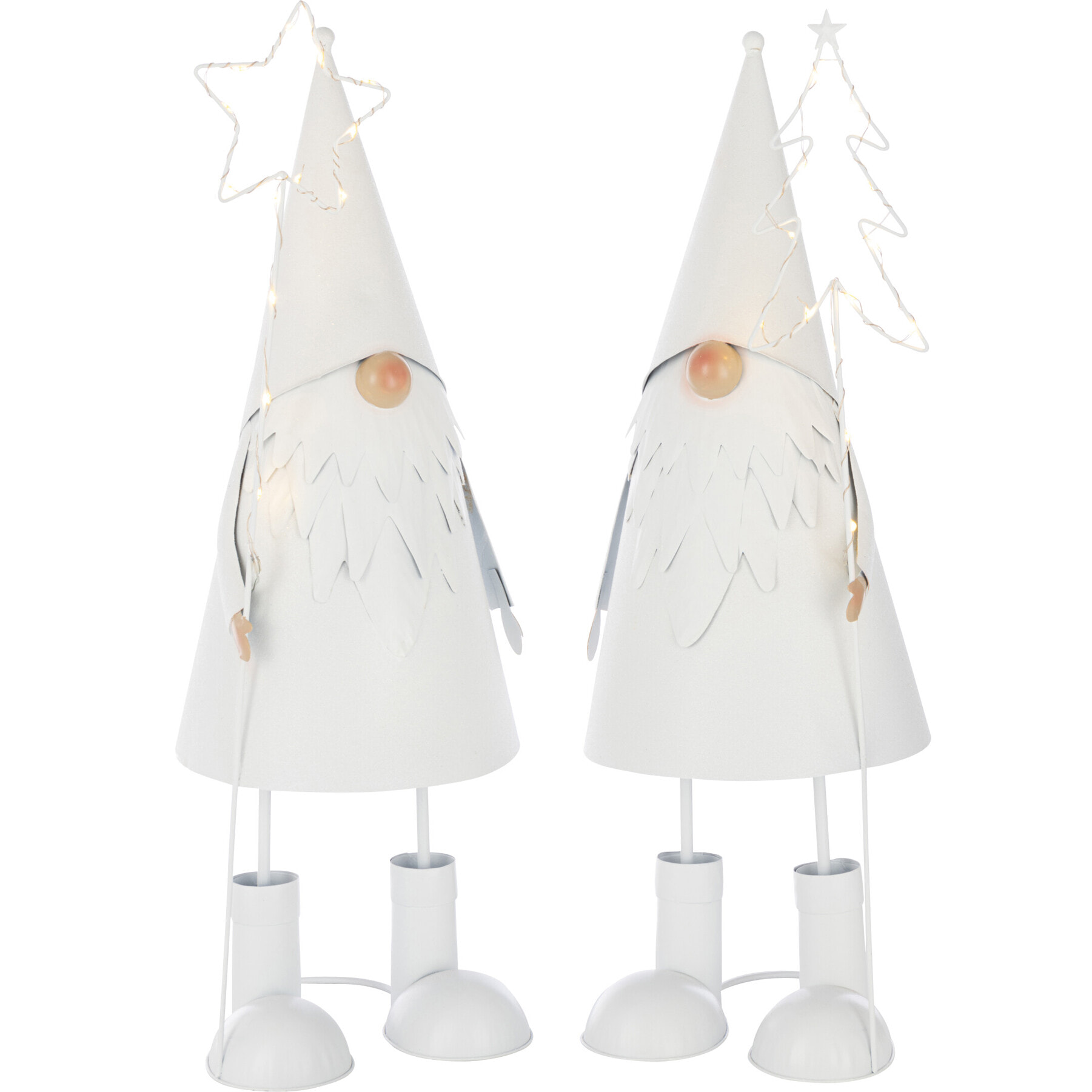 J-Line figurine Père Noël Étoile + Arbre - polyrésine - blanc - large - 2 pièces - lumières LED