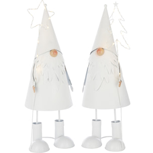 J-Line figurine Père Noël Étoile + Arbre - polyrésine - blanc - large - 2 pièces - lumières LED