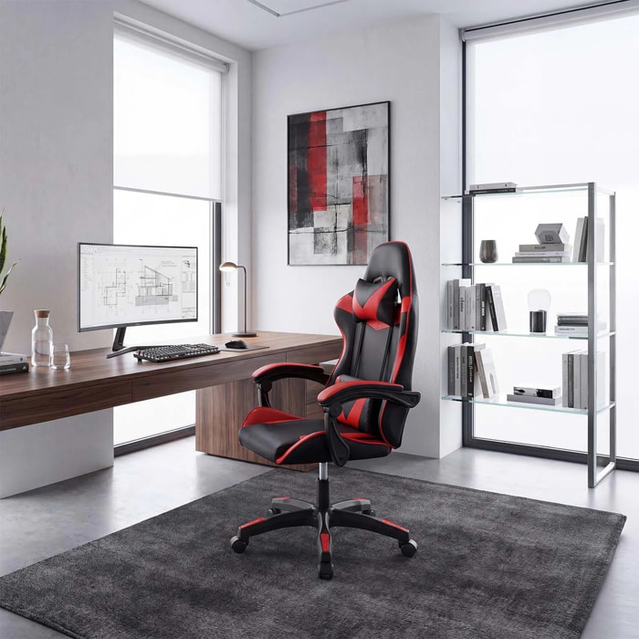 Silla gaming reclinable y con altura ajustable en negro y rojo 117-128 cm Viper Negro - Rojo