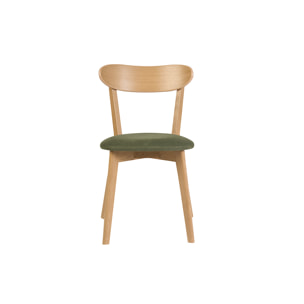 Chaises vintage en bois clair chêne et tissu effet velours texturé vert kaki (lot de 2) DOVE