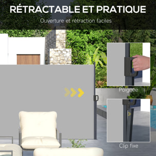 Store latéral brise-vue paravent rétractable de jardin dim. 3 x 2 m alu. polyester gris clair