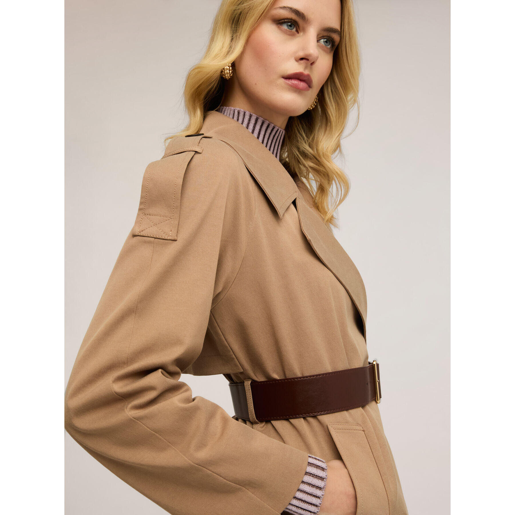 Motivi - Trench corto misto lyocell con cintura - Beige