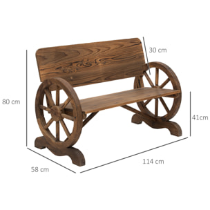 Banco de Jardín de Madera Banco de Exterior con Reposabrazos y 2 Ruedas Decorativas Estilo Rústico Carga 250 kg para Patio Terraza 114x58x80 cm Carbonizado