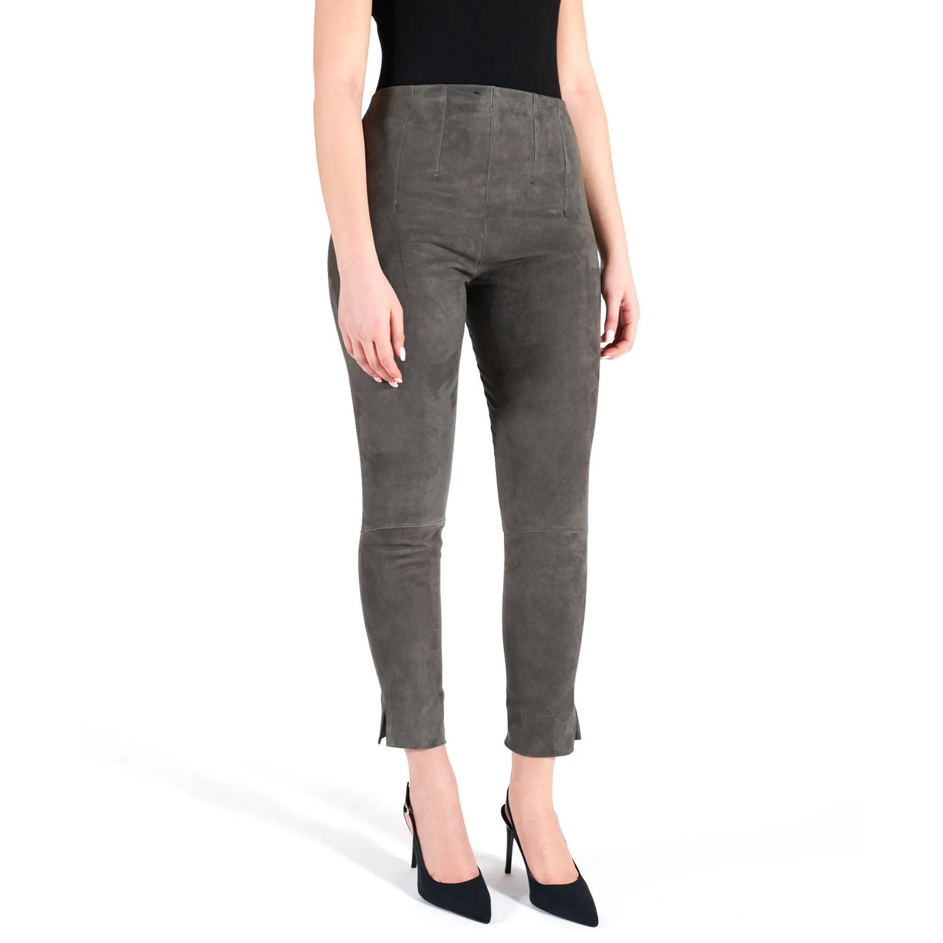 Leggings in pelle scamosciata elasticizzata colore grigio