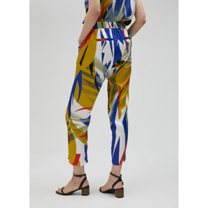 Pantaloni jogger satinati stampa tropicale