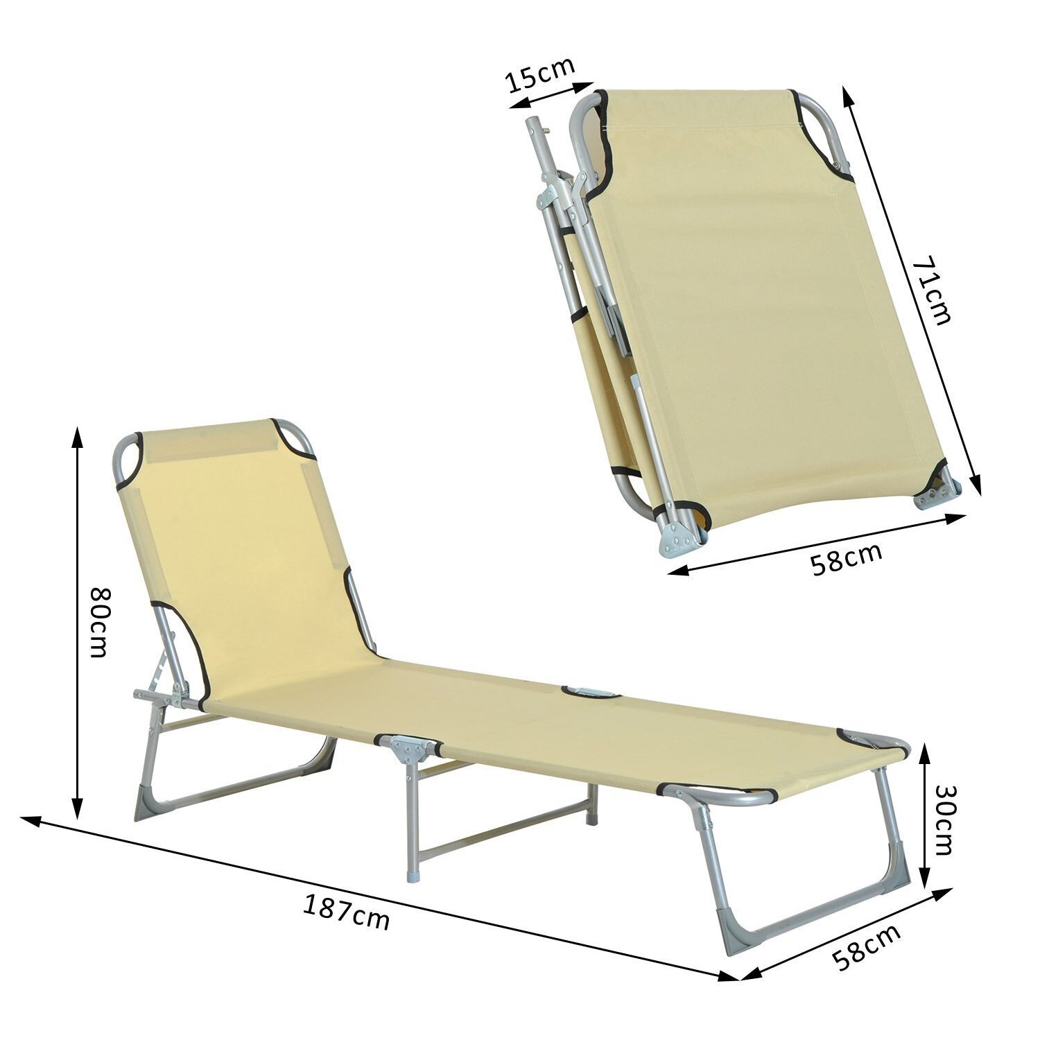 Tumbona Playa Plegable de Acero Reclinable a 4 Posiciones para Camping Jardín