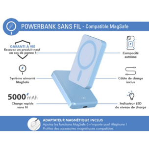 Batterie externe FORCE POWER 5000 mAh USB C 15W Mini magnet bleu