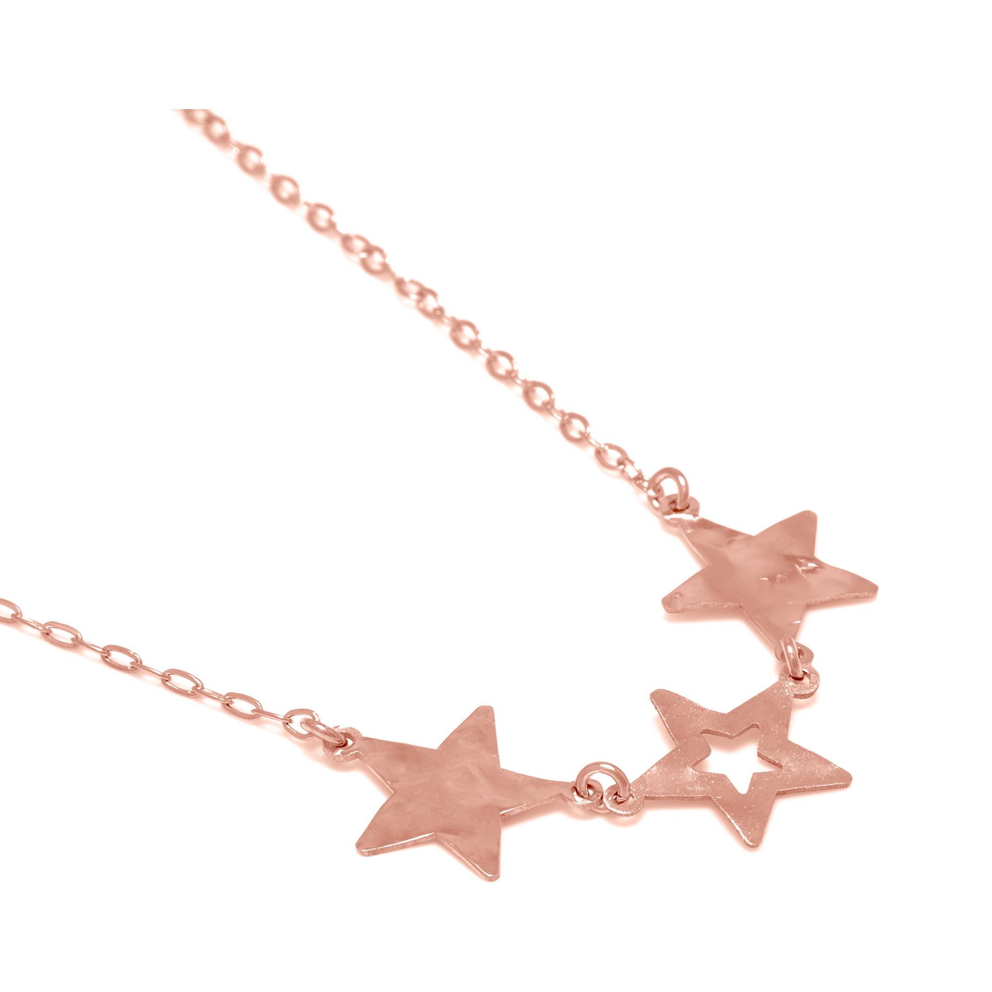 FIRENZE SILVER. AquaStel Collar Plata de Ley 925. Estrella contorneada y dos estrellas laminadas.Motivo forma de corazón junto al cierre. Baño galvanizado oro rosa 24K.