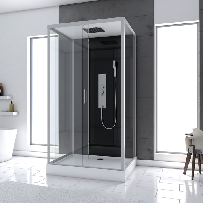 Cabine de douche Hydromassante 110x80x215 cm - Fond Noir et Profilés Gris - BLACK STYLE