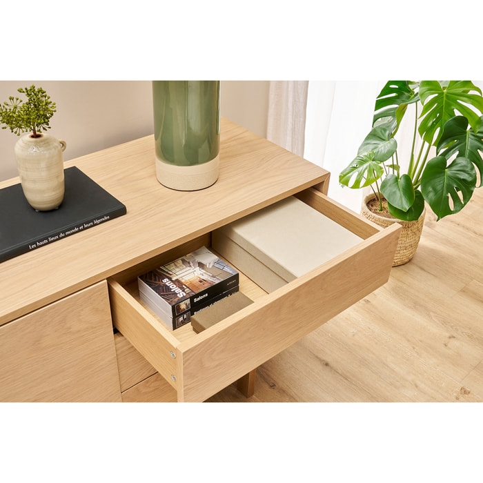 Buffet scandinave en bois clair 2 portes 3 tiroirs L195cm SID