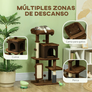 Árbol Rascador para Gatos Altura 104 cm Árbol para Gatos Torre para Gatos con Plataformas Poste con Cepillo Bolas Colgantes y Almohadilla para Rascar Marrón