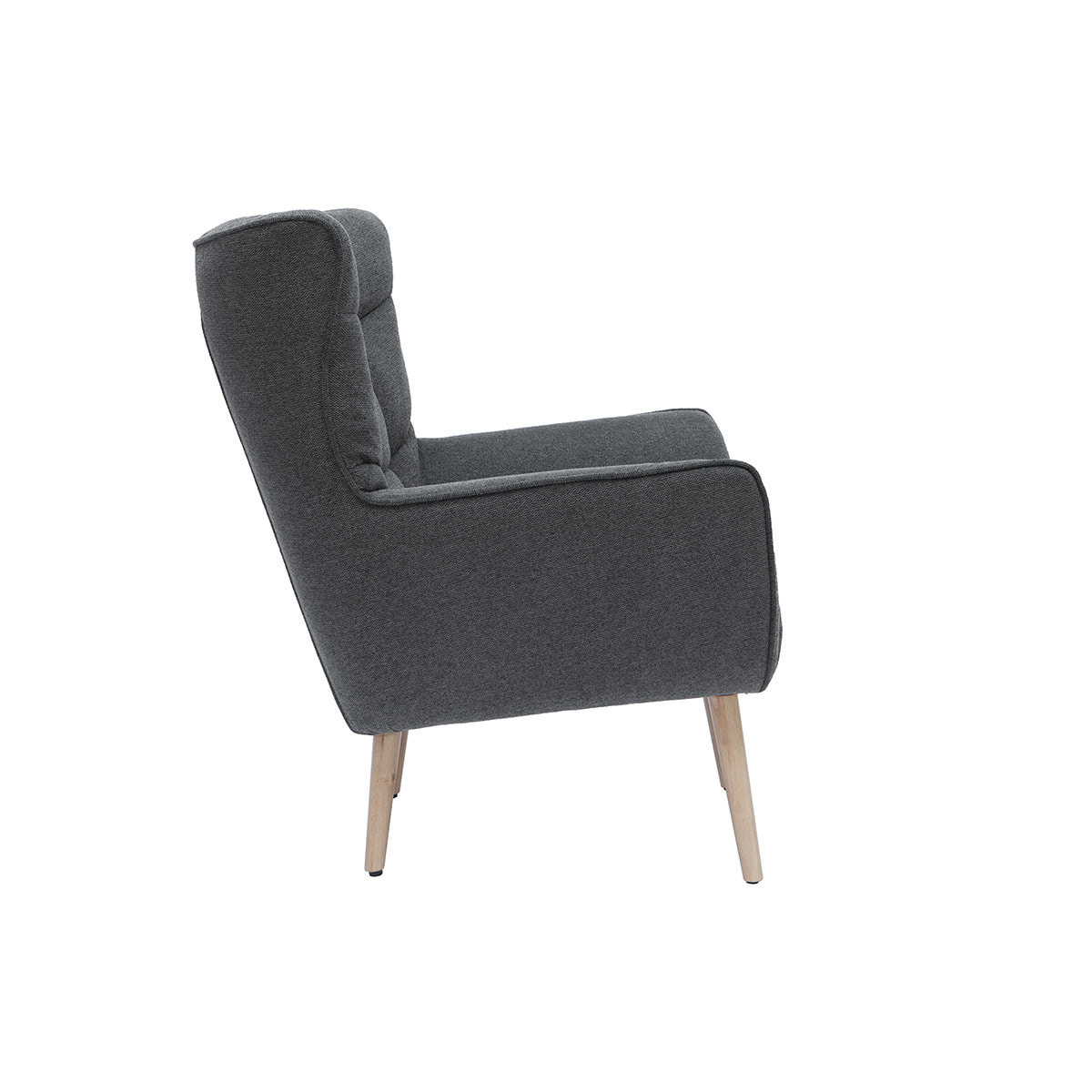 Fauteuil scandinave en tissu effet velours texturé gris foncé et bois clair AVERY