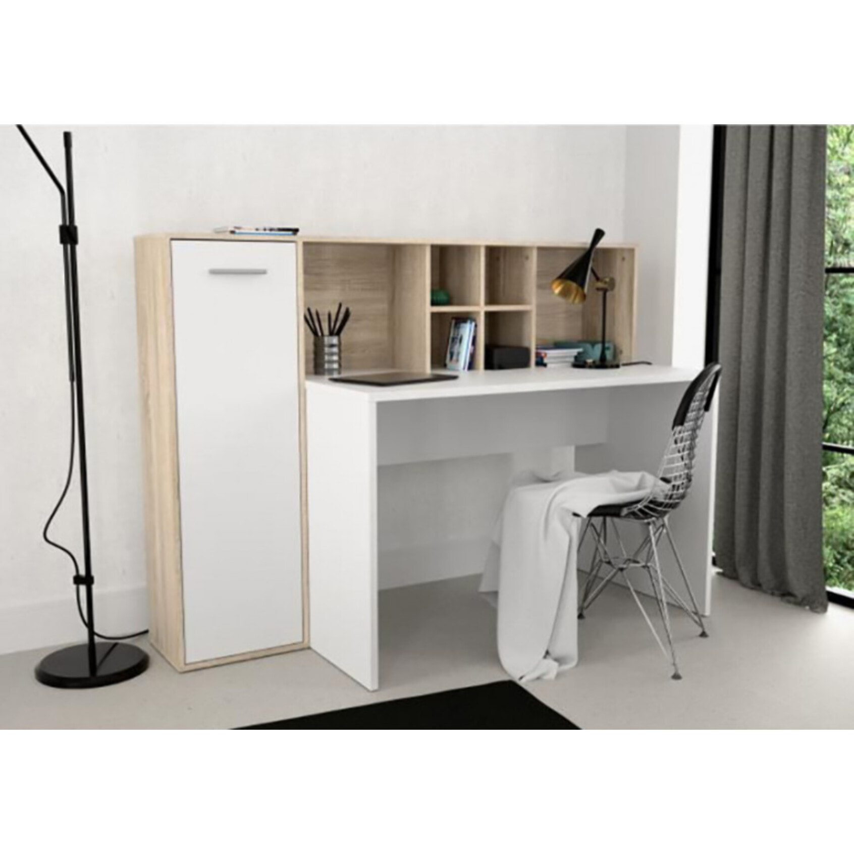 Bureau en bois avec rangement intégré réversible - 2 coloris - ERIC