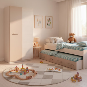 Letto A Castello Con Letto Estraibile E 2 Cassetti Contenitore Per Cameretta Bambini Ragazzi Salvaspazio 198 x 69 x 96 Cm Rovere Chiaro E Tortora