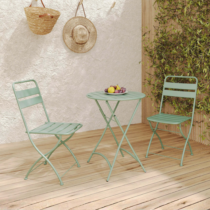 Table ronde et chaises de jardin pliantes 2 places en métal vert - Yumi