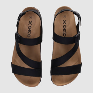 Sandalias de Piel - Negro - Tacón: Bajo