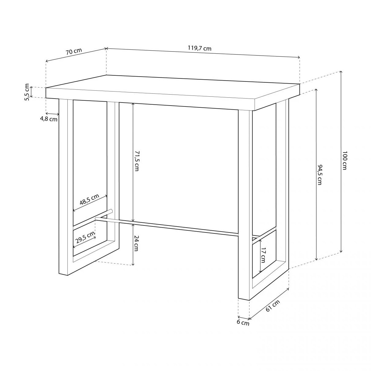 Mesa alta Loft Roble salvaje - Negro