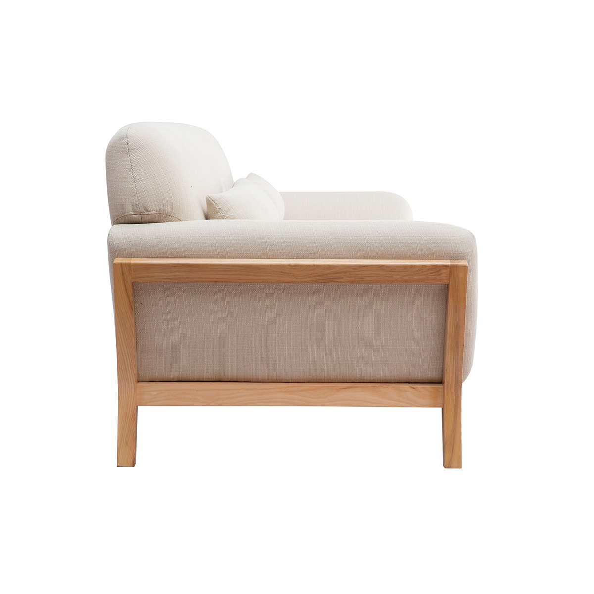 Canapé scandinave 3 places en tissu beige et bois clair YOKO