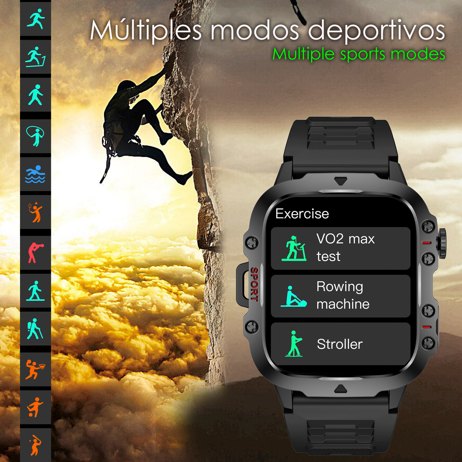DAM Smartwatch QX11 outdoor. Llamadas Bluetooth, notificaciones push, más de 100 modos deportivos. Monitor cardiaco y O2. 5x1,2x4,3 Cm. Color: Beige