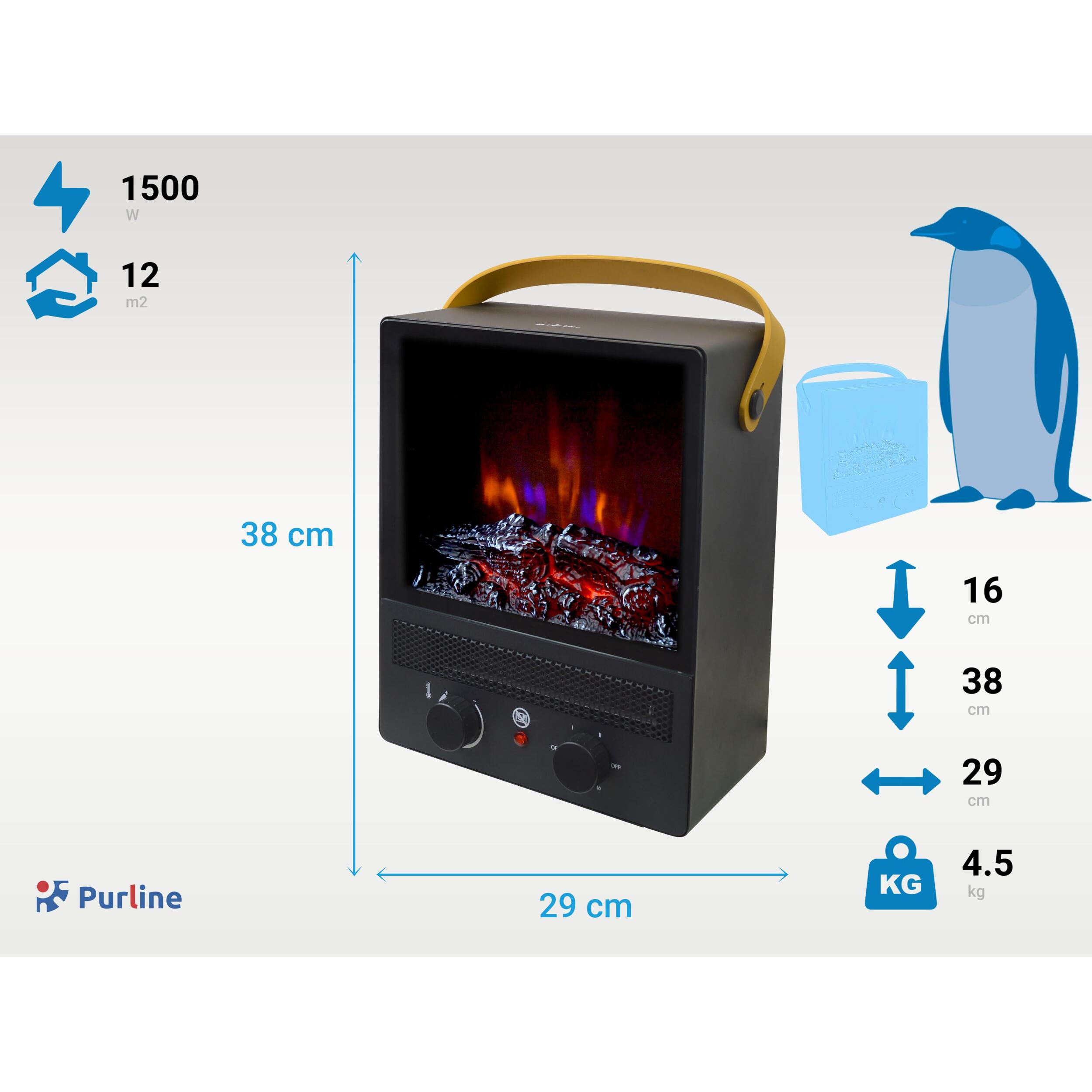 Cheminée électrique portable en acier noir et pieds