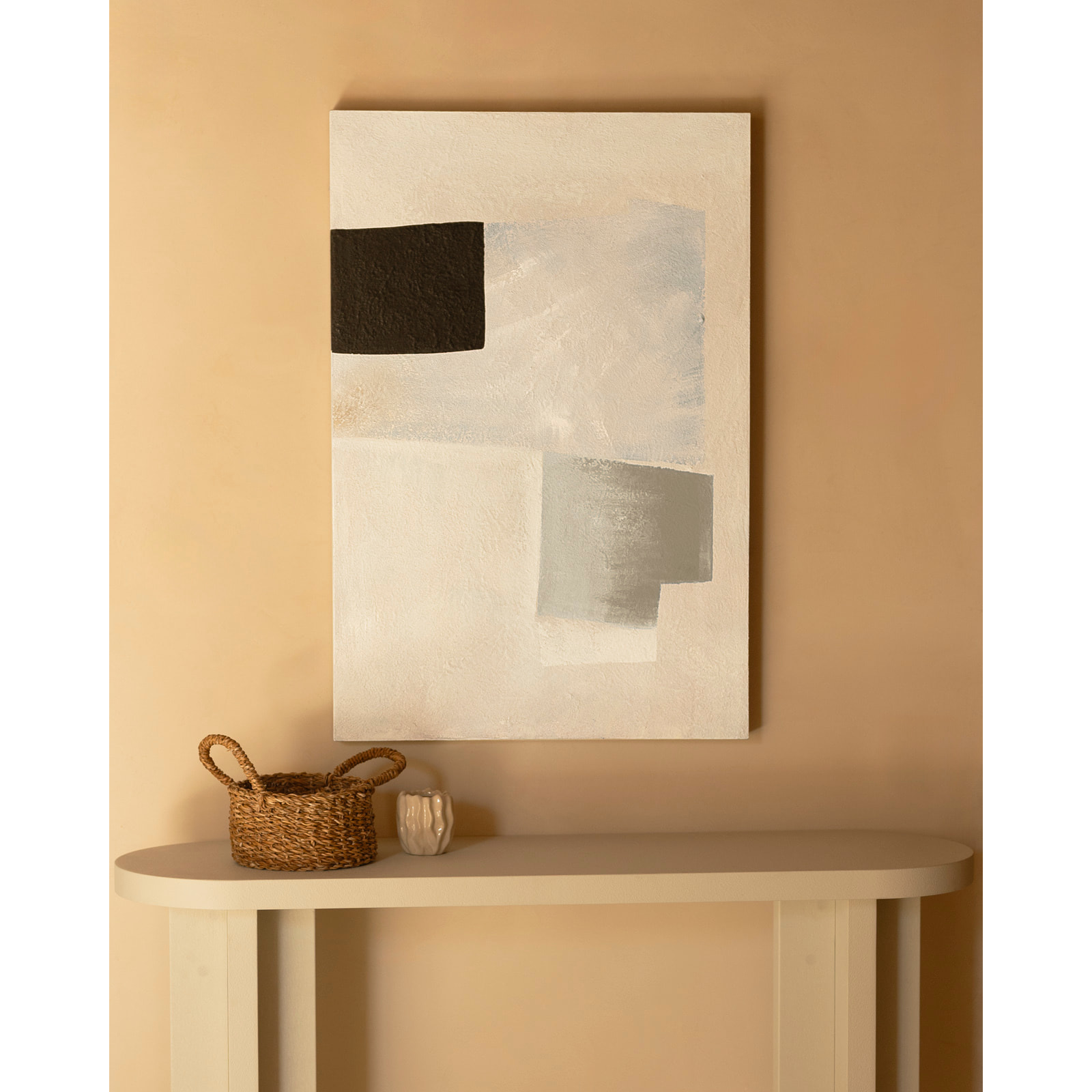 Cuadro beige y negro decorativo sobre algodón con bastidor de madera pintado artesanalmente con pintura óleo de varias medidas
