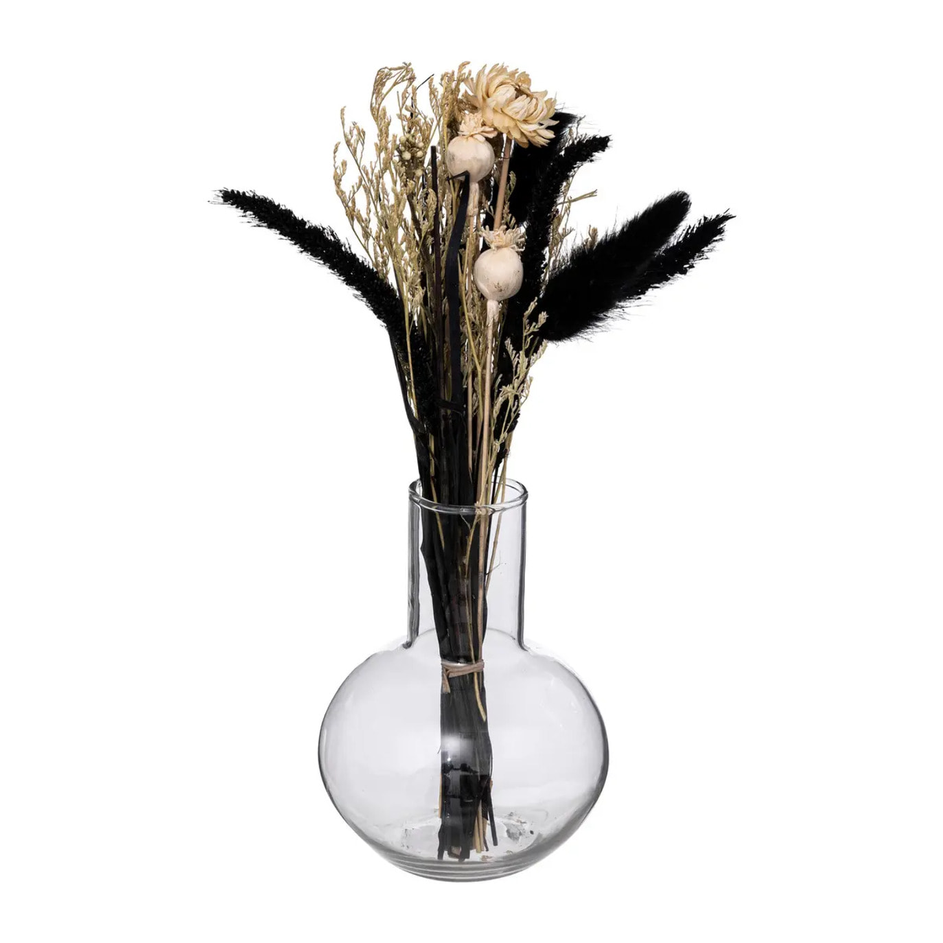 Composition de fleurs séchées "Subli" vase verre H27cm