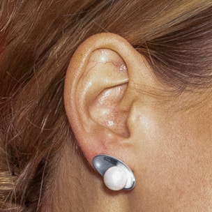 Pendientes con Perla Blanca acabado plata