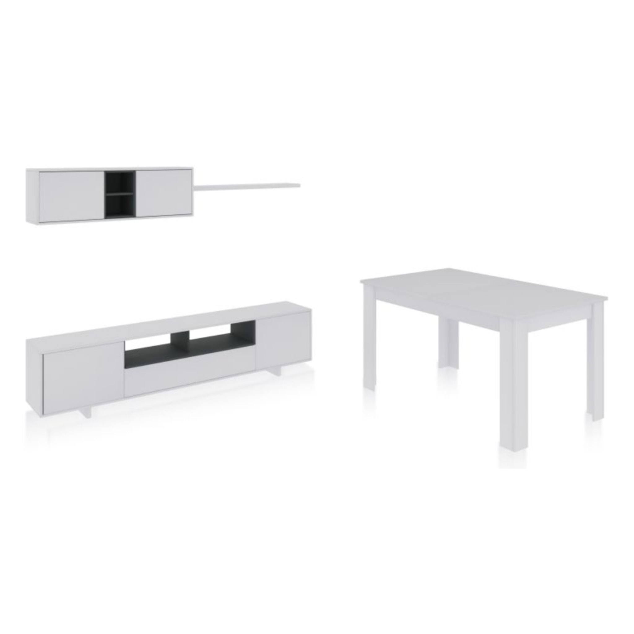 Pack salón con mesa de comedor Kenzo Plus VB Blanco Brillo - Gris Antracita