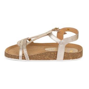 Sandalia Bios Piel Natural. hebilla/Trenza