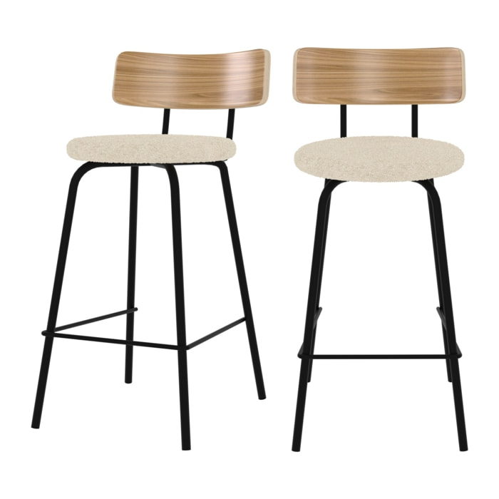 Lot de 2 chaises pour îlot central 64 cm en tissu bouclé blanc cassé - Alize
