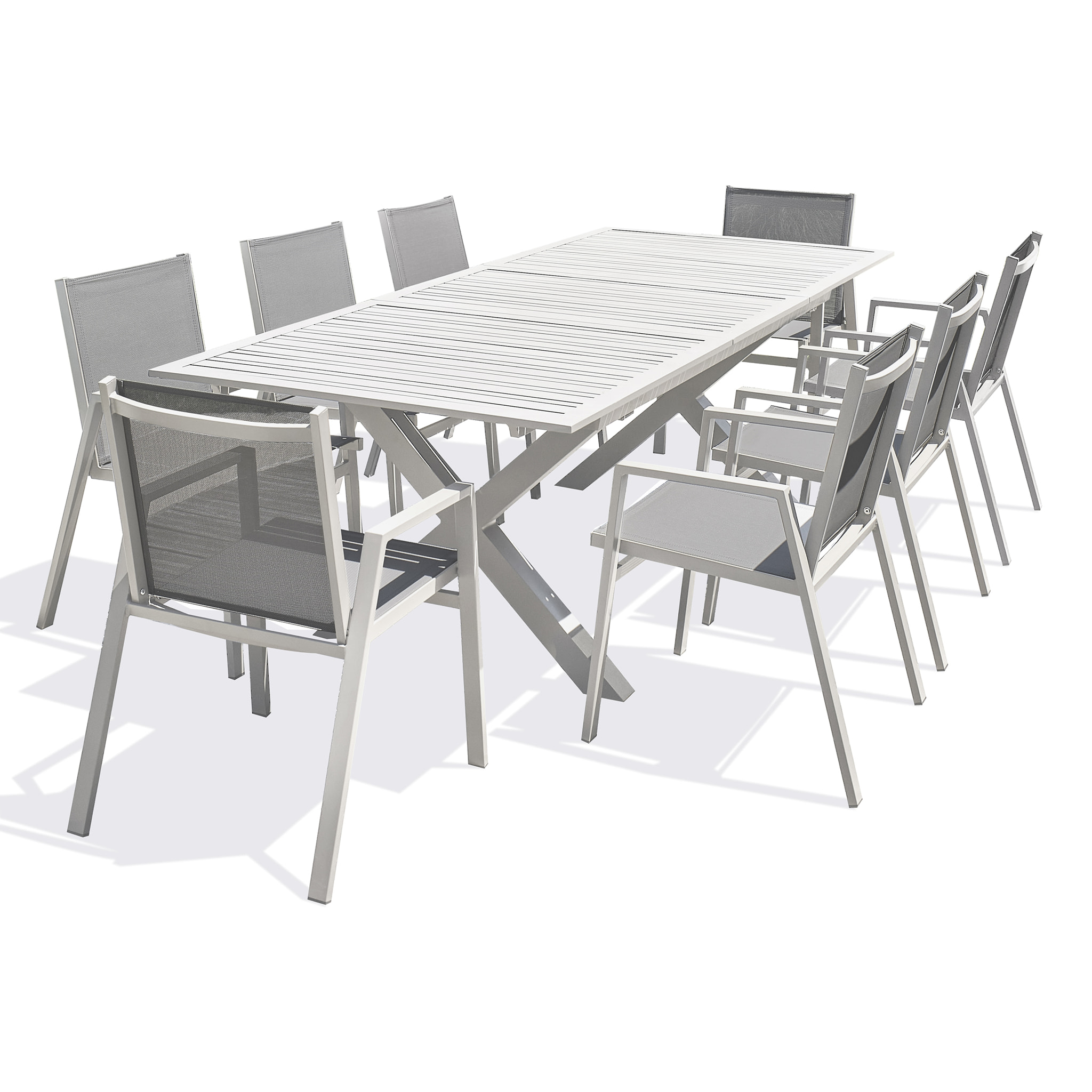 FLORIDE - Ensemble repas de jardin 8 places en aluminium