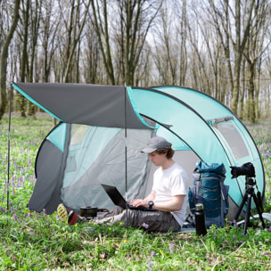 Tente pop up montage instantané - tente de camping 3-4 pers.  - 2 portes, 2 fenêtres moustiquaires - dim. 2,86L x 2,09l x 1,22H m - fibre verre polyester bleu gris