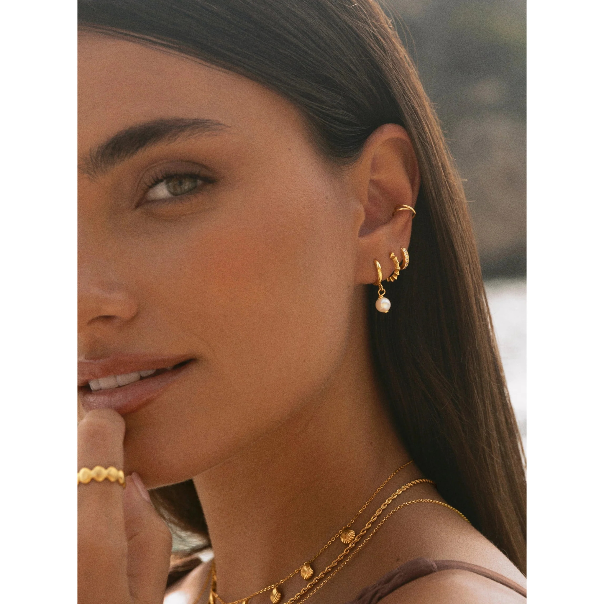 Orecchino Pearl Argento Placcato Oro