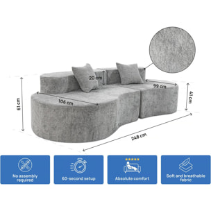 Canapé virgule en tissu texturé "Avola" - 3 places - Gris