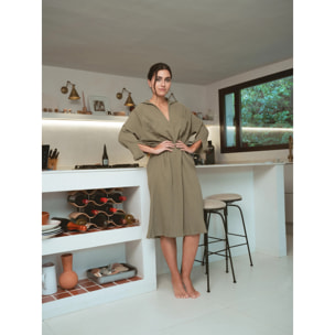 Vestido midi algodón lino verde cacería