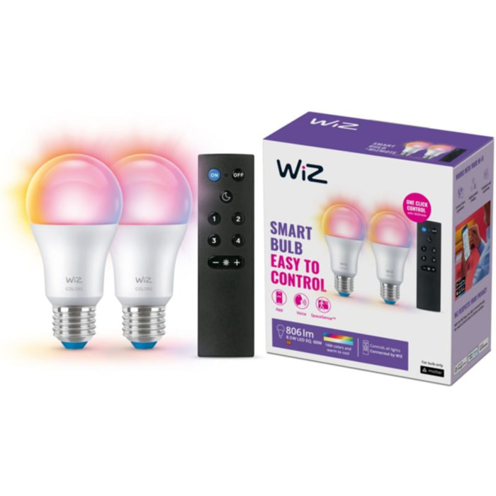 Ampoule LED connectée WIZ Kit E27 60W x2 + télécommande