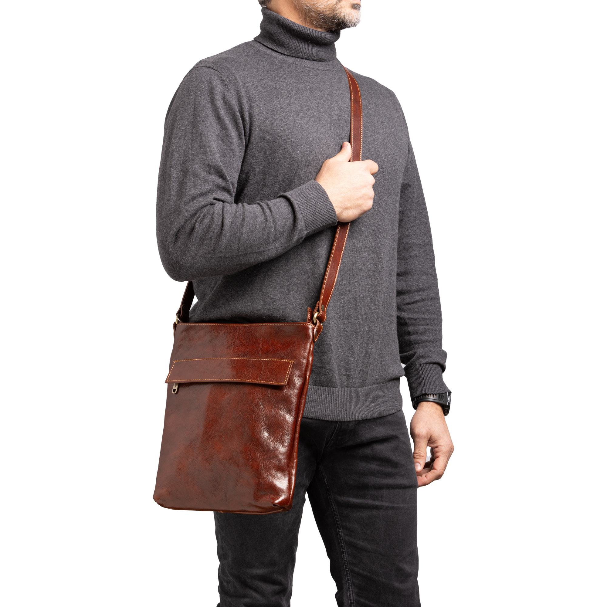 Borsa a tracolla  da uomo In Vera pelle Made in Italy 26x34x5 cm