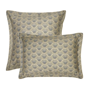 Taie d'oreiller satin de coton imprimé beige Eventails argile