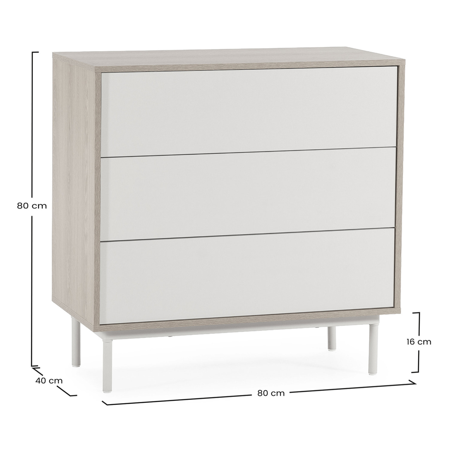 Cómoda de noche Cuzco 3 cajones color Roble/Gris