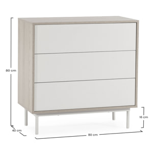 Cómoda de noche Cuzco 3 cajones color Roble/Gris