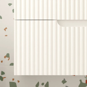 Meuble de Salle de Bains LEON 80cm Blanc Neige - 2 Tiroirs en MDF Ondules - Vasque Ronde 36cm