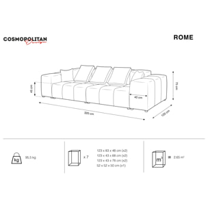 Canapé modulable "Rome" 3 places en velours rouge