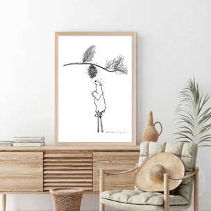 Poster ours landais Affiche + cadre en bois - Chêne