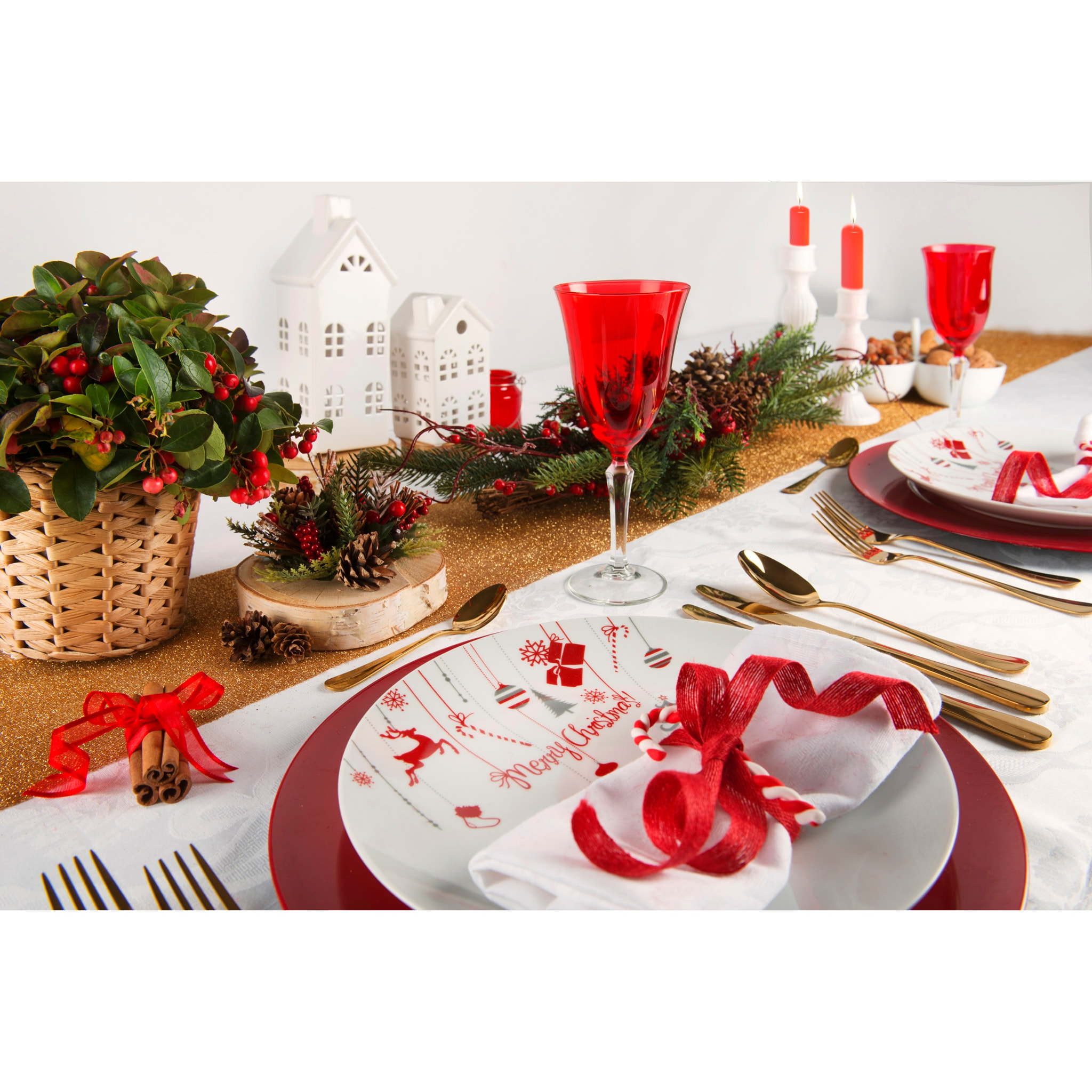 Service de table 18 pièces Excelsa - Merry Christmas, porcelaine blanche