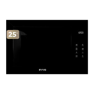 EVVO Microondas integrable Mi45 Glass Black, 25L, grill 1200W, 8 funciones, multifunción, temporizador 60 min, display digital, negro.