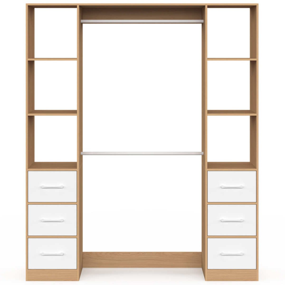 Dressing Uma double colonne 6 tiroirs bois et blanc