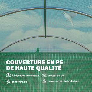 Serre tunnel de jardin 18 m² porte 12 fenêtres enroulables acier PE vert