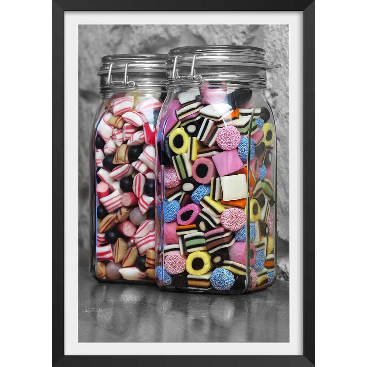 Affiche bonbons arlequins et roudoudous Affiche sous cadre noir